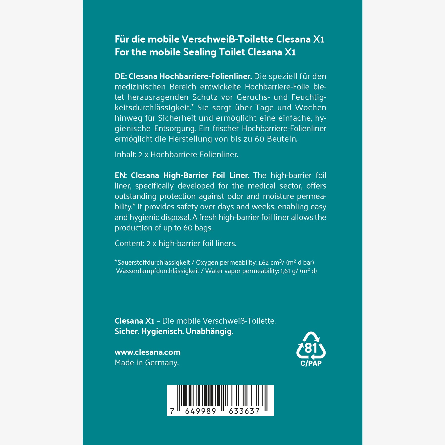 Clesana X1 Hochbarriere-Folienliner